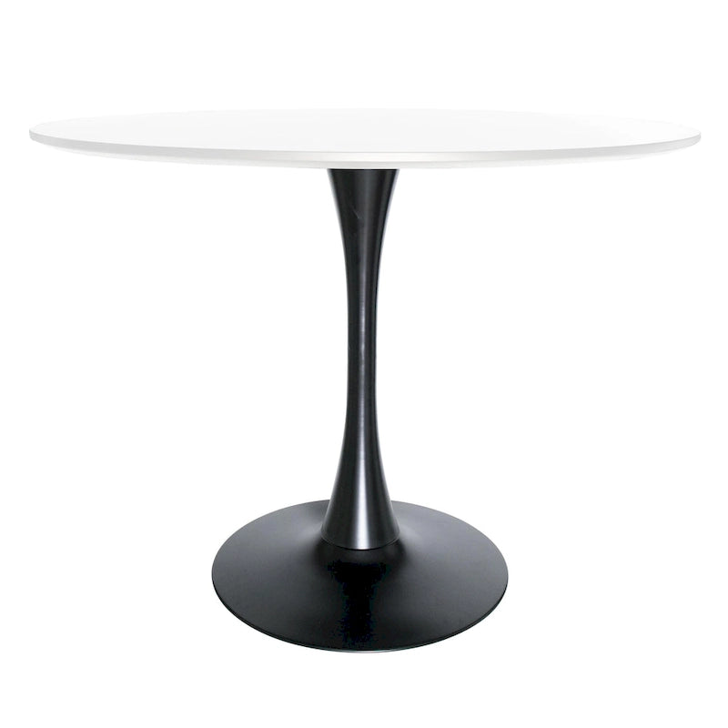 Tavolo da pranzo rotondo da 40" per 4 persone con piano in MDF e base in acciaio nero, per cucina e sala da pranzo