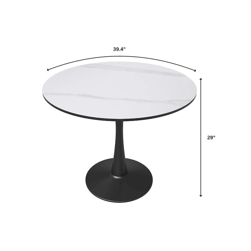 Tavolo da pranzo rotondo da 40" per 4 persone con piano in MDF e base in acciaio nero, per cucina e sala da pranzo