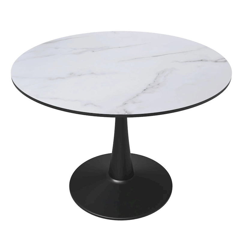 Tavolo da pranzo rotondo da 40" per 4 persone con piano in MDF e base in acciaio nero, per cucina e sala da pranzo