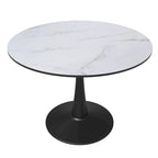 Tavolo da pranzo rotondo da 40" per 4 persone con piano in MDF e base in acciaio nero, per cucina e sala da pranzo