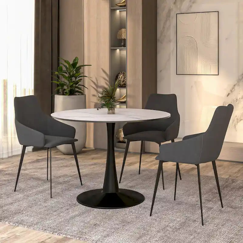 Tavolo da pranzo rotondo da 40" per 4 persone con piano in MDF e base in acciaio nero, per cucina e sala da pranzo