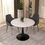 Tavolo da pranzo rotondo da 40" per 4 persone con piano in MDF e base in acciaio nero, per cucina e sala da pranzo