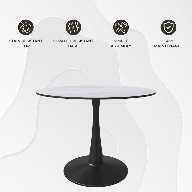 Tavolo da pranzo rotondo da 40" per 4 persone con piano in MDF e base in acciaio nero, per cucina e sala da pranzo