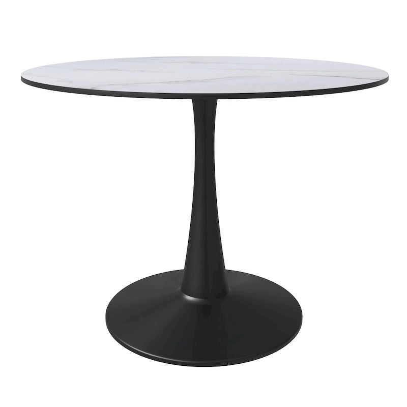 Tavolo da pranzo rotondo da 40" per 4 persone con piano in MDF e base in acciaio nero, per cucina e sala da pranzo