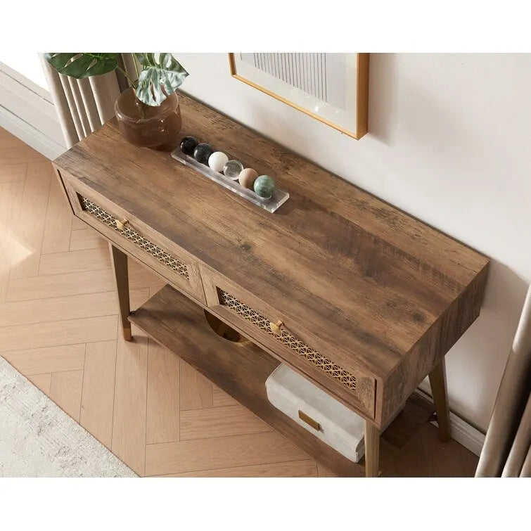 Tavolino consolle in legno a 2 cassetti 41.9
