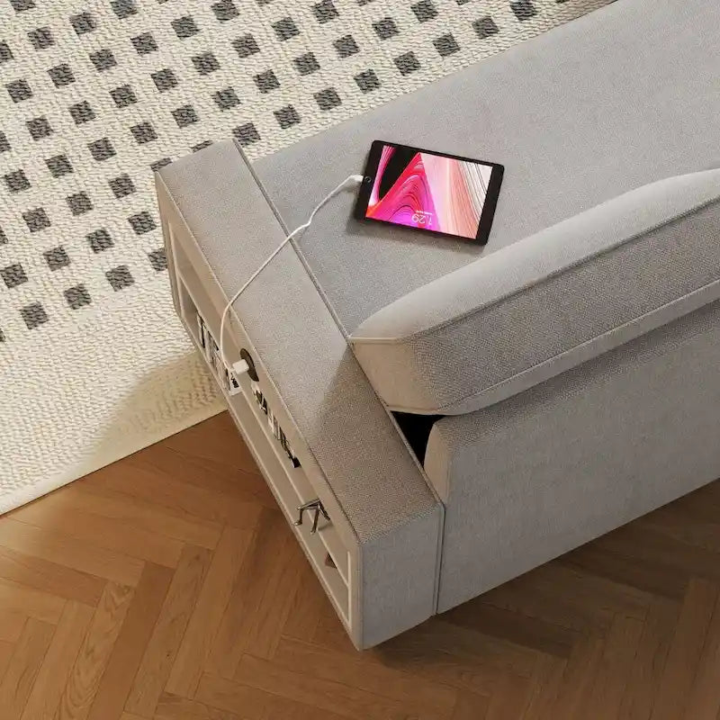 Divano letto estraibile Oaks Aura da 85,8 pollici, divano a L con porta USB, divano letto convertibile con ripiani contenitori