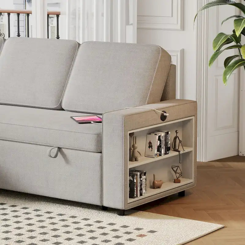 Divano letto estraibile Oaks Aura da 85,8 pollici, divano a L con porta USB, divano letto convertibile con ripiani contenitori