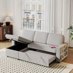 Divano letto estraibile Oaks Aura da 85,8 pollici, divano a L con porta USB, divano letto convertibile con ripiani contenitori