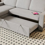 Divano letto estraibile Oaks Aura da 85,8 pollici, divano a L con porta USB, divano letto convertibile con ripiani contenitori