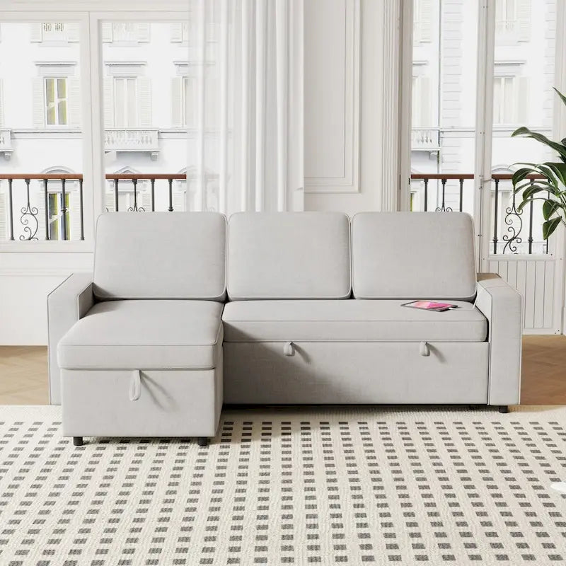Divano letto estraibile Oaks Aura da 85,8 pollici, divano a L con porta USB, divano letto convertibile con ripiani contenitori