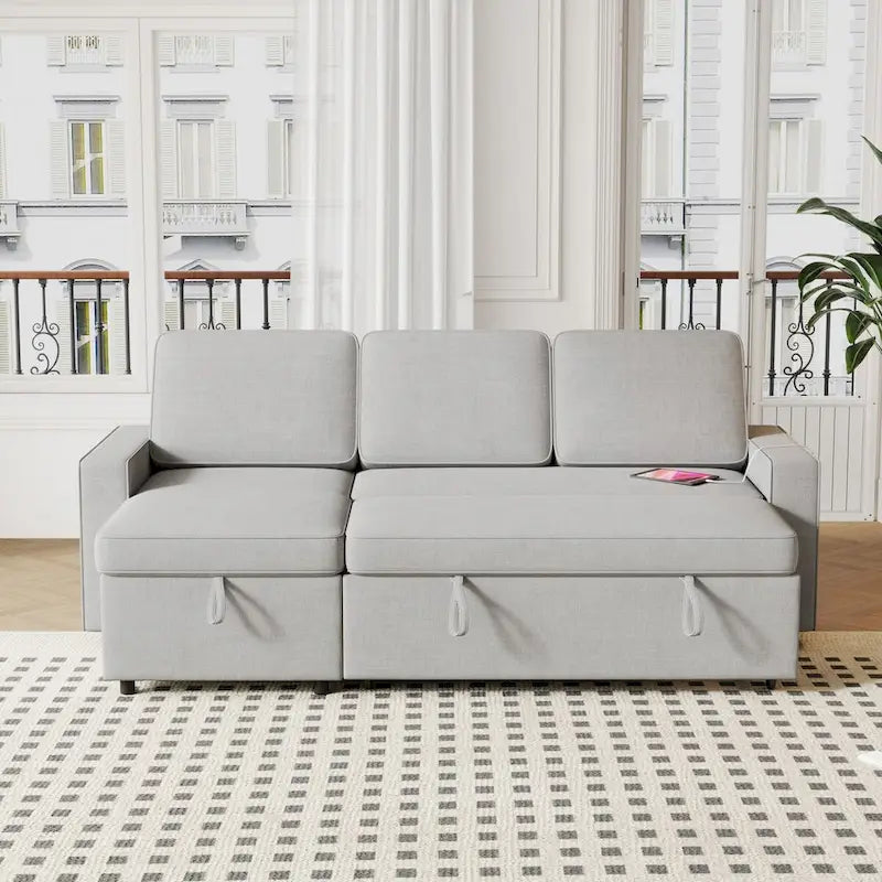 Divano letto estraibile Oaks Aura da 85,8 pollici, divano a L con porta USB, divano letto convertibile con ripiani contenitori