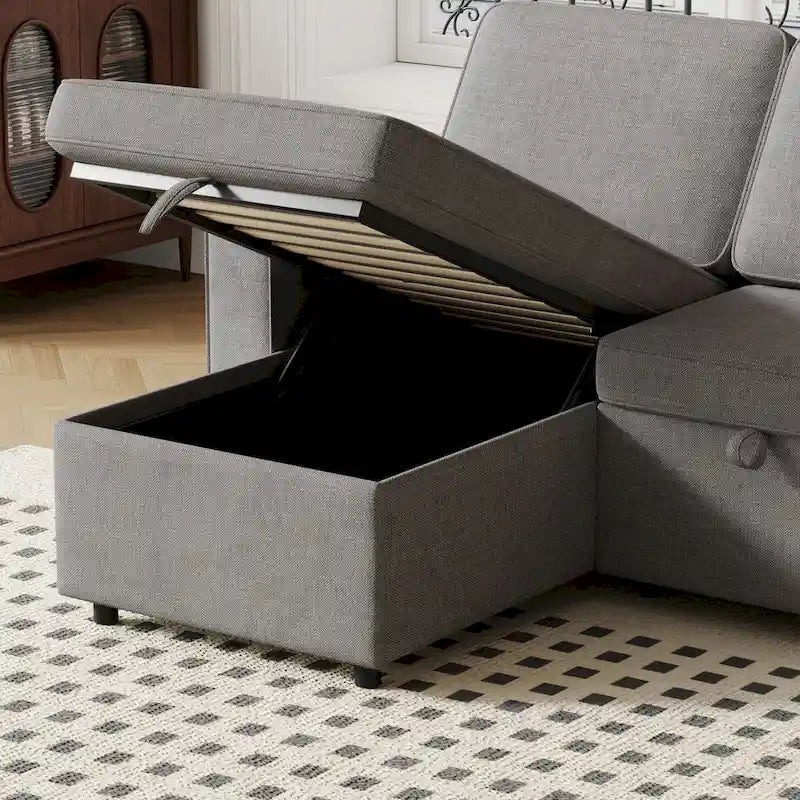 Divano letto estraibile Oaks Aura da 85,8 pollici, divano a L con porta USB, divano letto convertibile con ripiani contenitori