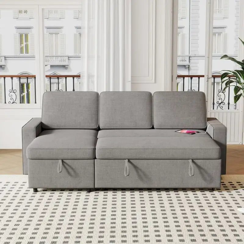 Divano letto estraibile Oaks Aura da 85,8 pollici, divano a L con porta USB, divano letto convertibile con ripiani contenitori