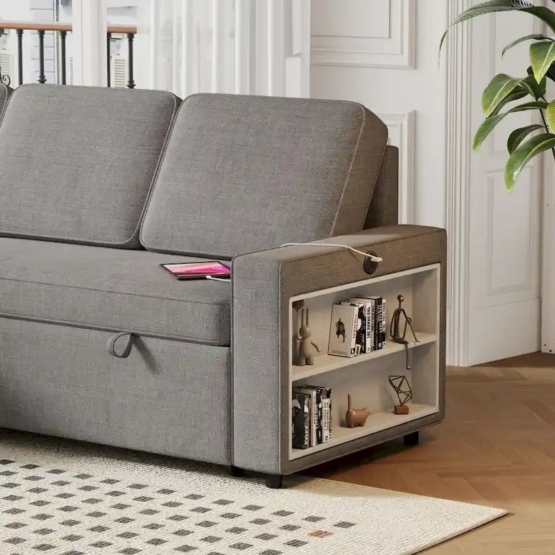 Divano letto estraibile Oaks Aura da 85,8 pollici, divano a L con porta USB, divano letto convertibile con ripiani contenitori
