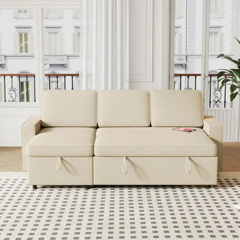 Divano letto estraibile Oaks Aura da 85,8 pollici, divano a L con porta USB, divano letto convertibile con ripiani contenitori