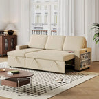 Divano letto estraibile Oaks Aura da 85,8 pollici, divano a L con porta USB, divano letto convertibile con ripiani contenitori