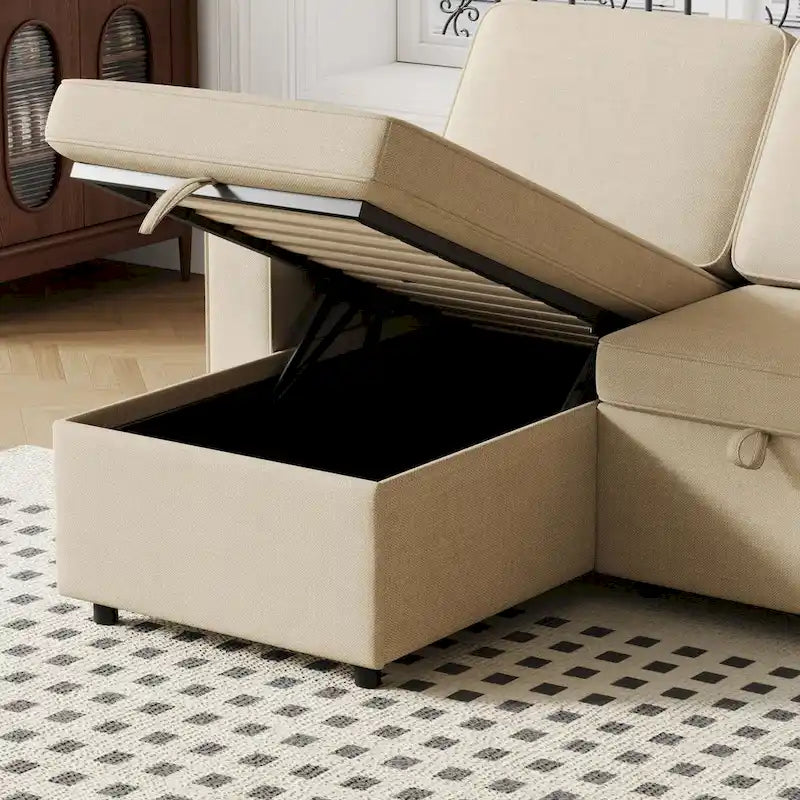 Divano letto estraibile Oaks Aura da 85,8 pollici, divano a L con porta USB, divano letto convertibile con ripiani contenitori