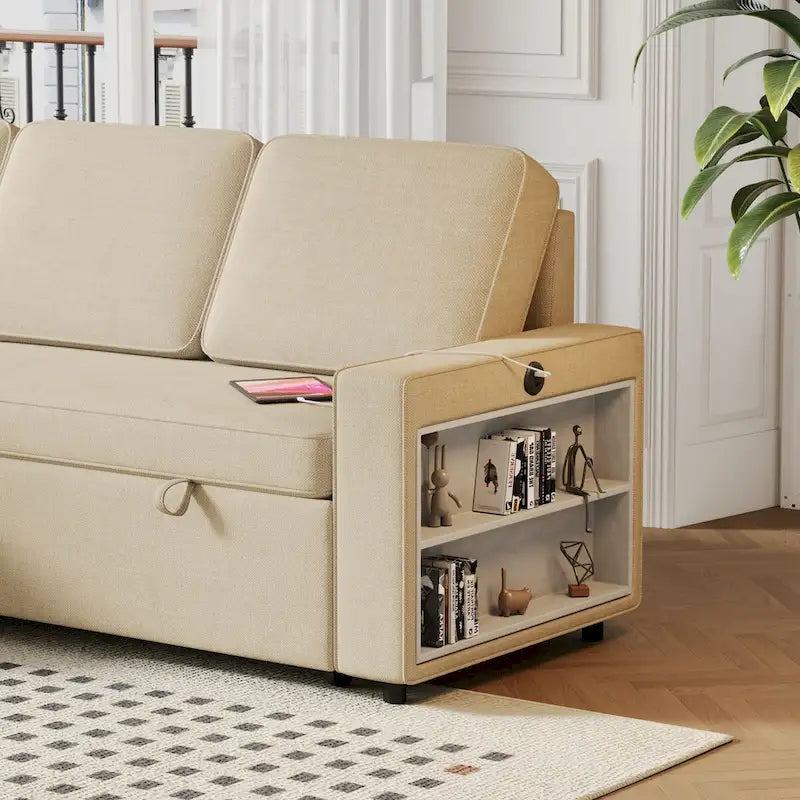 Divano letto estraibile Oaks Aura da 85,8 pollici, divano a L con porta USB, divano letto convertibile con ripiani contenitori