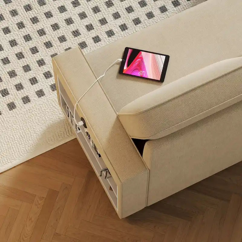 Divano letto estraibile Oaks Aura da 85,8 pollici, divano a L con porta USB, divano letto convertibile con ripiani contenitori