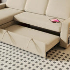 Divano letto estraibile Oaks Aura da 85,8 pollici, divano a L con porta USB, divano letto convertibile con ripiani contenitori