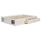 Whisen Queen Platform Bed Frame with 4 Storage Drawers and Footboard Storage