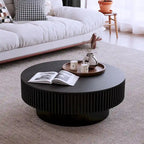 Modern Solid Wood Veneered Round Coffee Tea Table with Storage