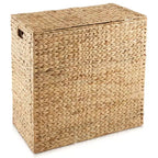 Casafield 2-Section Laundry Hamper with Lid and Removable Liner Bags, Woven Water Hyacinth Laundry Basket Sorter for Clothes