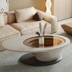Light Luxury Modern Minimalist Oval Glass Tabletop Coffee Table Gray Base 51 in. - L 51.18'W 25.59'H 14.37'