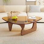 Triangular Wood Glass Top Coffee Table