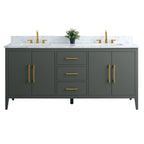 Vanity Art 72 Double Sink Bathroom Vanity Cabinet with Engineered Marble Top