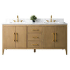 Vanity Art 72 Double Sink Bathroom Vanity Cabinet with Engineered Marble Top