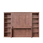 Full/Queen Size Murphy Bed Space-Saving Wall Bed with Desk and Bookshelf, Dark Brown - ModernLuxe