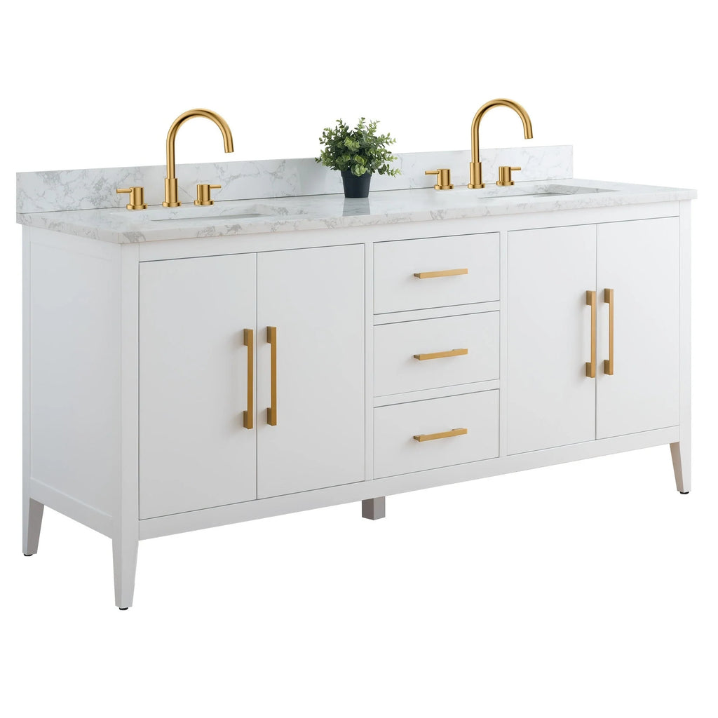 Vanity Art 72 Double Sink Bathroom Vanity Cabinet with Engineered Marble Top