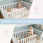 Lit Montessori double blanc avec barrières et porte – Bois massif, 1 enfant