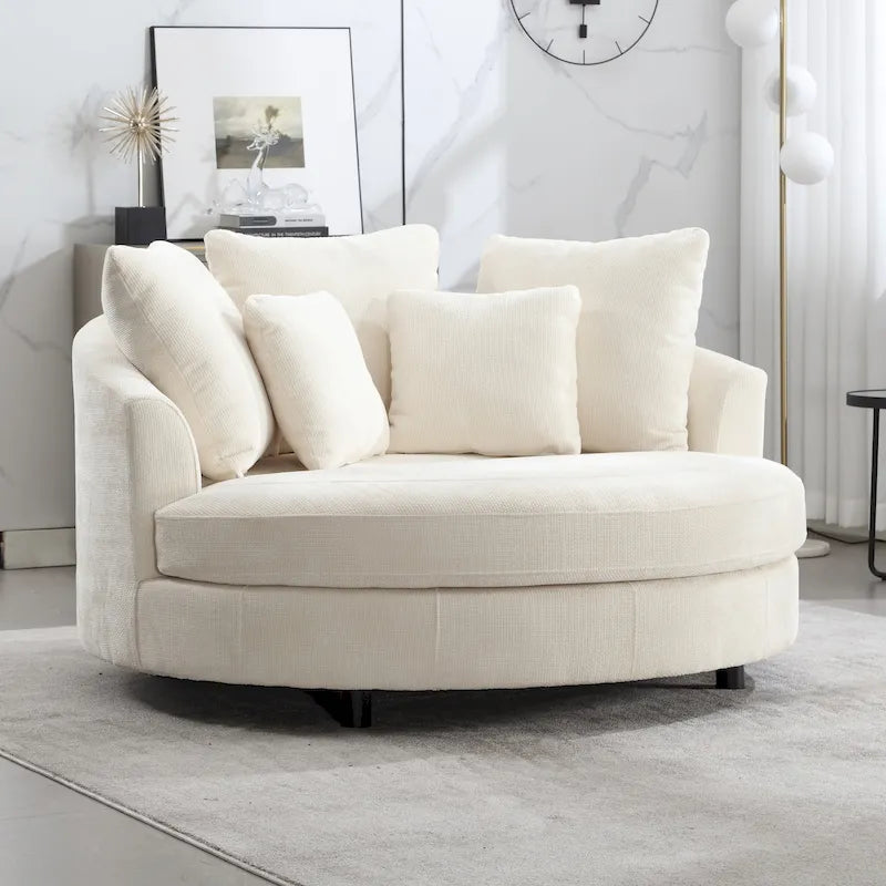 Modern Sofa Chair Round Accent Barrel Chair With 5 Pillows and Optional Ottoman