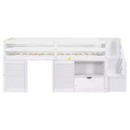 94.6L x 42.3W Solid Wood Twin Size Low Loft Bed With Stair, Drawer And Shelf, Modern & Clean Design