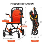 Ultra Lightweight Folding Transport Wheelchair, Supports 220 lbs, 18 lbs Aluminum Frame, 16.2 Seat, Removable Armrests & Footrests,Locking Handbrake
