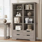 72 Tall Bookcase with 4 Drawers, Farmhouse Freestanding Storage Bookshelf for Bedroom, Living Room, Home Office