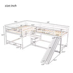 L Shaped Bunk Bed for 4 Kids, Quad Bunk Bed with Slide Full and Twin Wood Bunk Frame for Bedroom Dorm