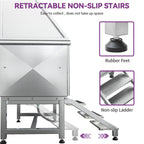50'' W Stainless Steel Adjustable Pet Grooming Tub with Steps Ramp