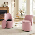 Swivel Vanity Chair with Storage, Upholstered Round Makeup Stool with Back, Soft Padded Barrel Accent Armchair for Bedroom & Living Room
