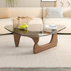 Triangular Wood Glass Top Coffee Table