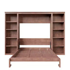 Full/Queen Size Murphy Bed Space-Saving Wall Bed with Desk and Bookshelf, Dark Brown - ModernLuxe