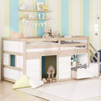 94.6L x 42.3W Solid Wood Twin Size Low Loft Bed With Stair, Drawer And Shelf, Modern & Clean Design