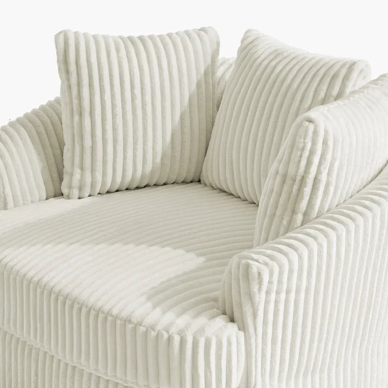 2 Set Oversized 43 W Plush Corduroy Swivel Barrel Chair with Pillows