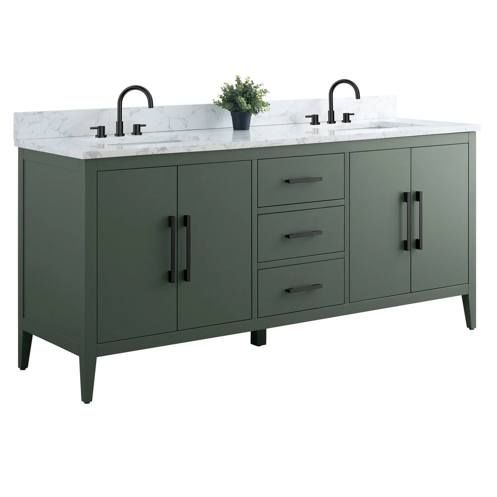 Vanity Art 72 Double Sink Bathroom Vanity Cabinet with Engineered Marble Top