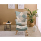 Accent Chair with Ottoman, Living Room Chair and Ottoman Set, Comfy Side Armchair for Bedroom, Creative Splicing Cloth Surface