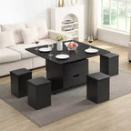 Multi-Function Modern Lift-Top Coffee Table with Hidden Storage, 4 Stools and Casters, Perfect for Modern Living Spaces