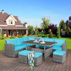Costway 7 PCS Patio Rattan Dining Set Sectional Sofa Couch Ottoman - See Details