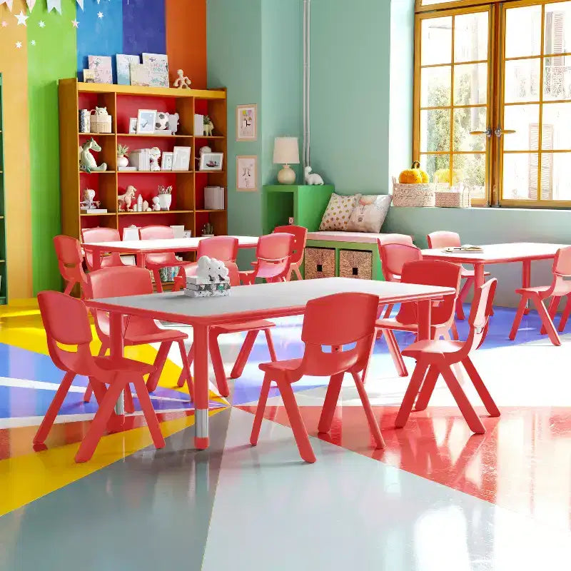 Set Tavolo Attività Rettangolare Regolabile in Altezza in Plastica Emma and Oliver 23.625"W x 47.25"L con 6 Sedie